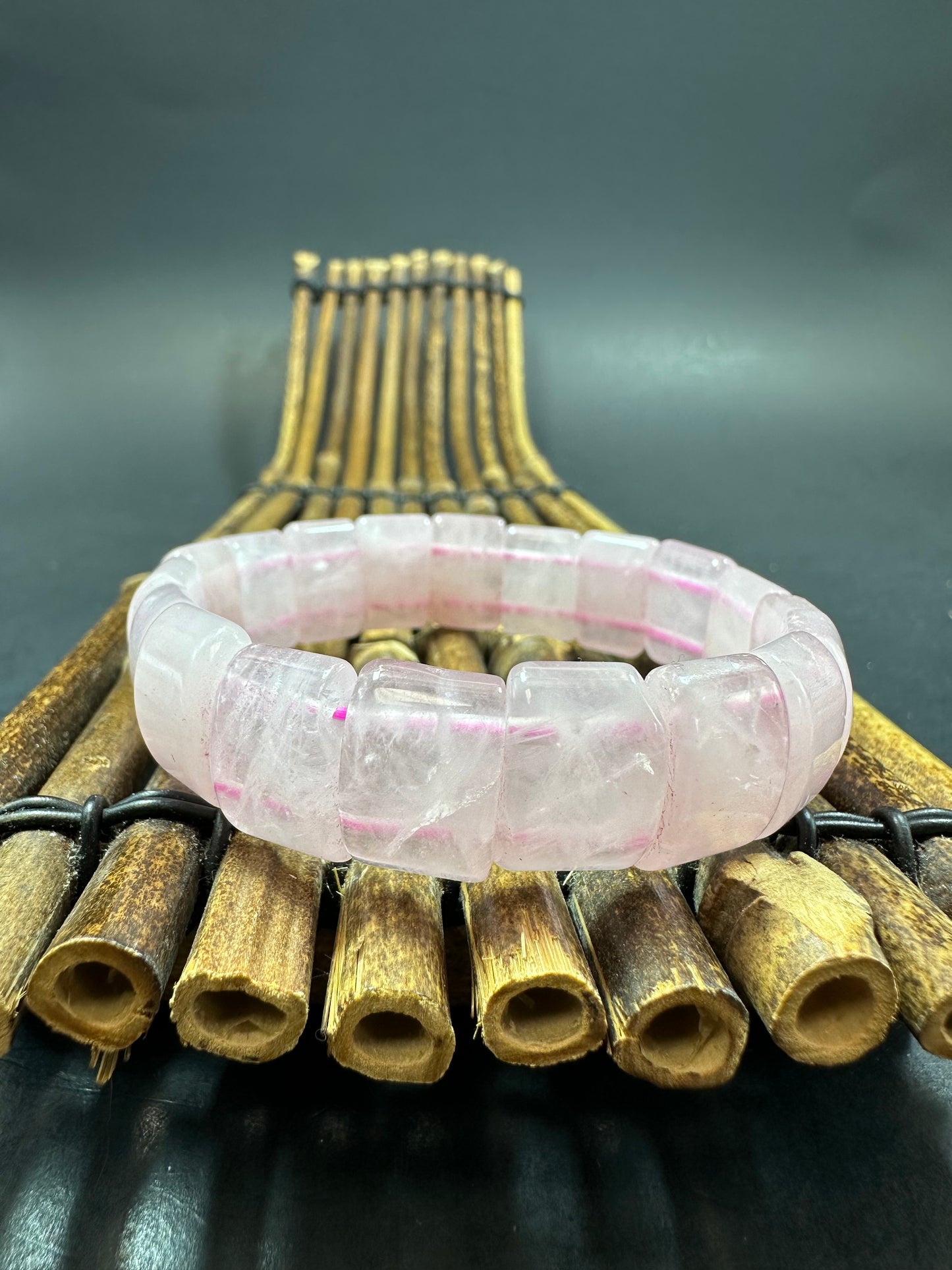 Natural Rose Quartz Bangle Rectangle & Hourglass Shape Gemstone Bracelet. Gorgeous Rose Quartz Gemstone Beaded Bracelet