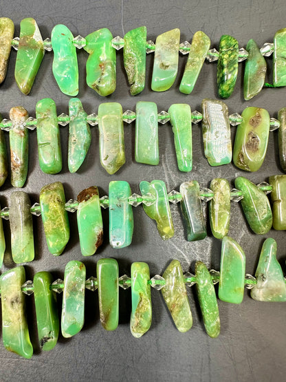 AAA NATURAL Chrysoprase Gemstone Bead, Graduated Stick Shape Bead. Gorgeous Jade Green Color Beads Excellent Quality Full Strand 15.5"