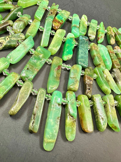 AAA NATURAL Chrysoprase Gemstone Bead, Graduated Stick Shape Bead. Gorgeous Jade Green Color Beads Excellent Quality Full Strand 15.5"