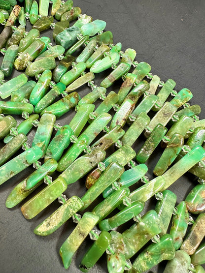 AAA NATURAL Chrysoprase Gemstone Bead, Graduated Stick Shape Bead. Gorgeous Jade Green Color Beads Excellent Quality Full Strand 15.5"