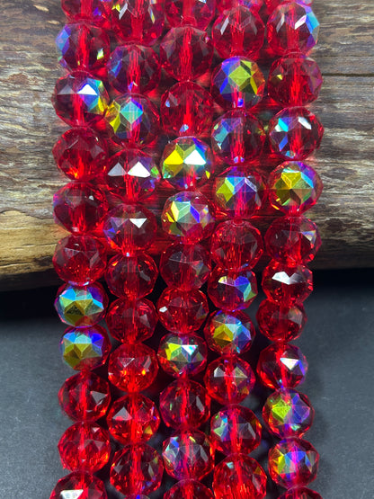 Beautiful Red Mystic Chinese Crystal Glass Bead Faceted 6MM 8MM 10MM Round Bead, Gorgeous Iridescent Clear Great Quality Glass