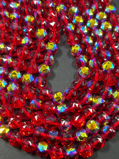 Beautiful Red Mystic Chinese Crystal Glass Bead Faceted 6MM 8MM 10MM Round Bead, Gorgeous Iridescent Clear Great Quality Glass