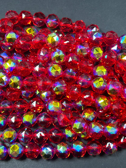 Beautiful Red Mystic Chinese Crystal Glass Bead Faceted 6MM 8MM 10MM Round Bead, Gorgeous Iridescent Clear Great Quality Glass