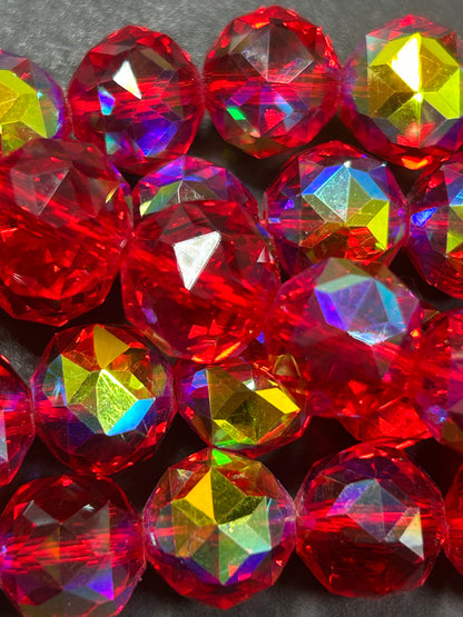 Beautiful Red Mystic Chinese Crystal Glass Bead Faceted 6MM 8MM 10MM Round Bead, Gorgeous Iridescent Clear Great Quality Glass