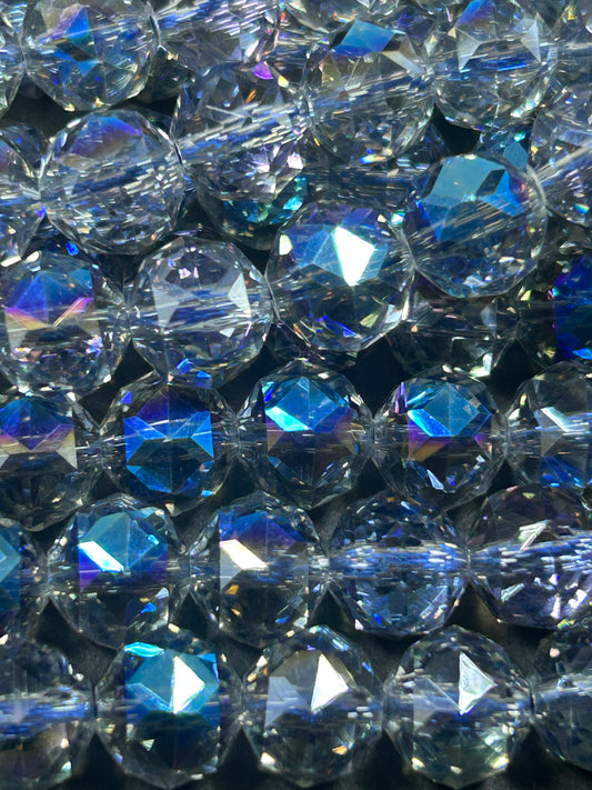 Beautiful Clear Blue Mystic Chinese Crystal Glass Bead Faceted 6MM 8MM 10MM Round Bead, Gorgeous Iridescent Clear Great Quality Glass