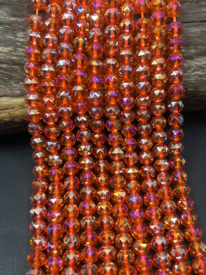 Beautiful Crystal glass bead. Faceted round shape bead. Gorgeous red orange color, high quality crystal bead! Full strand