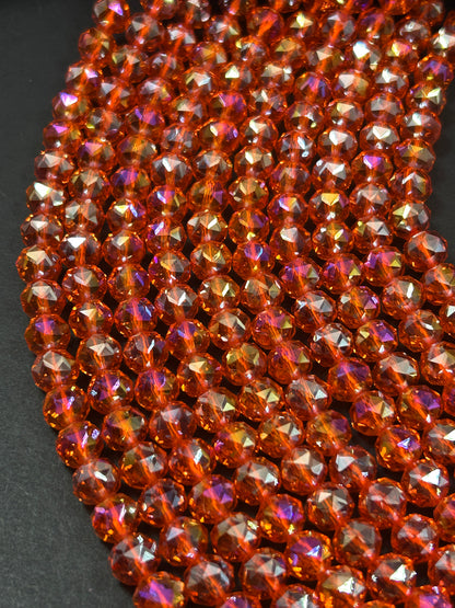 Beautiful Crystal glass bead. Faceted round shape bead. Gorgeous red orange color, high quality crystal bead! Full strand