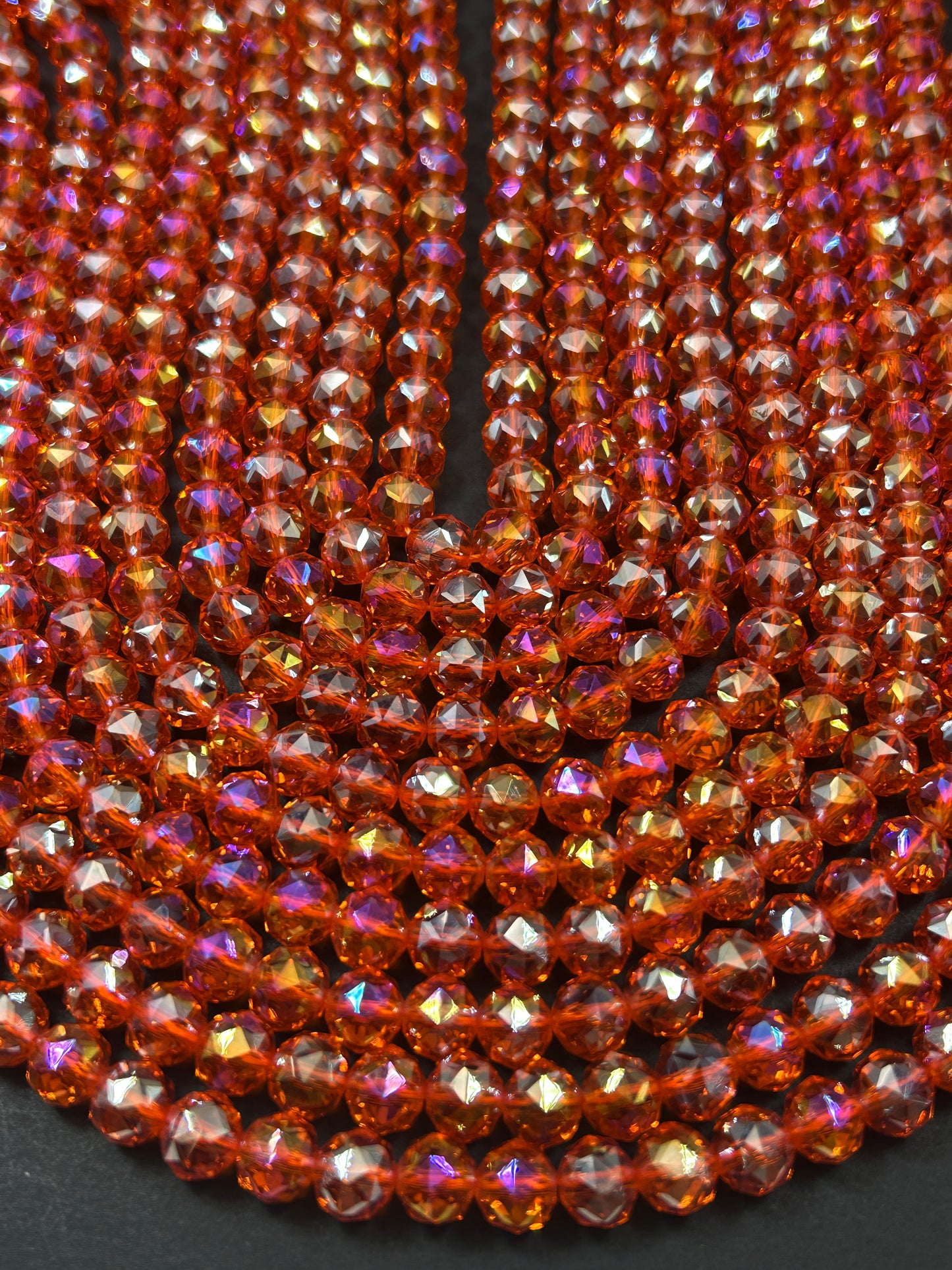 Beautiful Crystal glass bead. Faceted round shape bead. Gorgeous red orange color, high quality crystal bead! Full strand