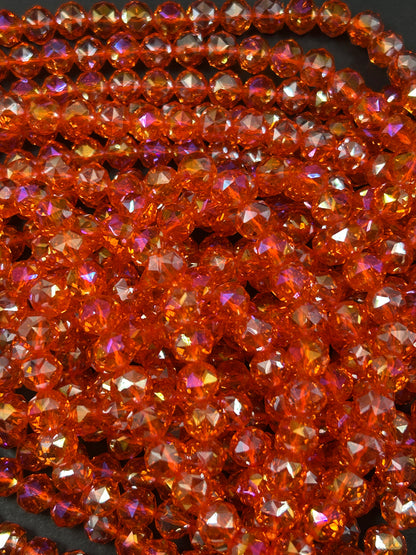 Beautiful Crystal glass bead. Faceted round shape bead. Gorgeous red orange color, high quality crystal bead! Full strand
