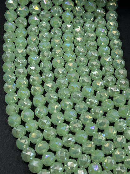 Beautiful Crystal glass bead. Faceted round shape bead. Gorgeous Honeydew Green color, high quality crystal bead! Full strand