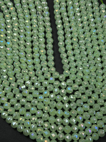 Beautiful Crystal glass bead. Faceted round shape bead. Gorgeous Honeydew Green color, high quality crystal bead! Full strand