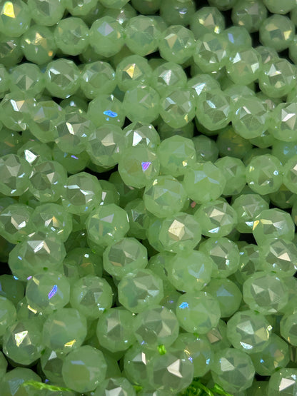 Beautiful Crystal glass bead. Faceted round shape bead. Gorgeous Honeydew Green color, high quality crystal bead! Full strand