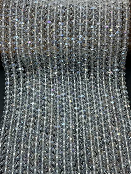 Beautiful Crystal glass bead. Faceted round shape bead. Gorgeous clear iridescent color, high quality crystal bead! Full strand
