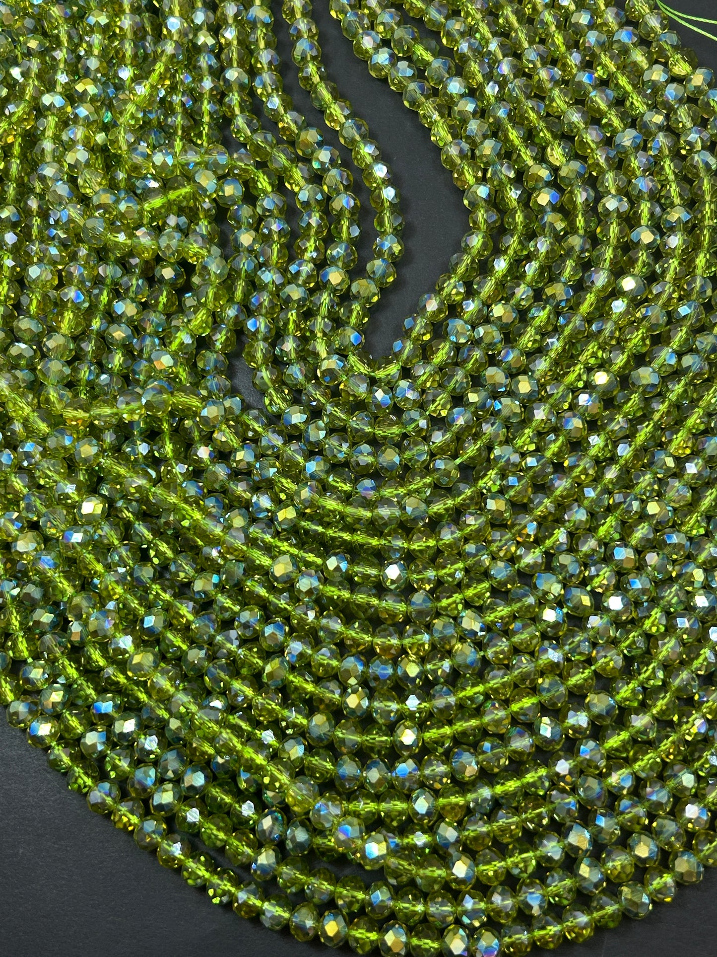 Beautiful Crystal glass bead. Faceted round shape bead. Gorgeous pear green color, high quality crystal bead! Full strand