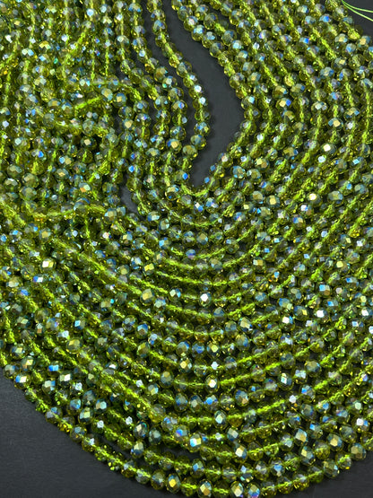 Beautiful Crystal glass bead. Faceted round shape bead. Gorgeous pear green color, high quality crystal bead! Full strand