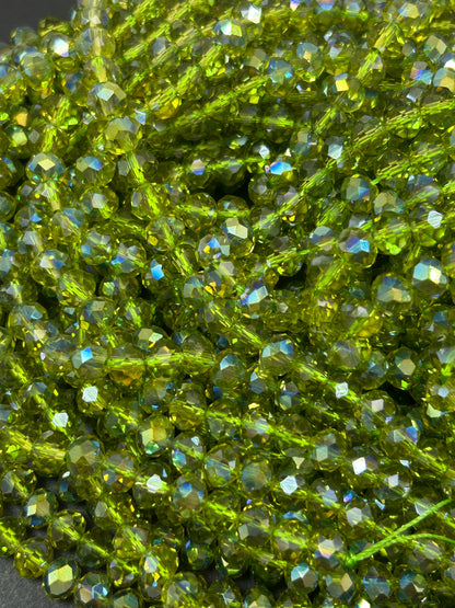 Beautiful Crystal glass bead. Faceted round shape bead. Gorgeous pear green color, high quality crystal bead! Full strand