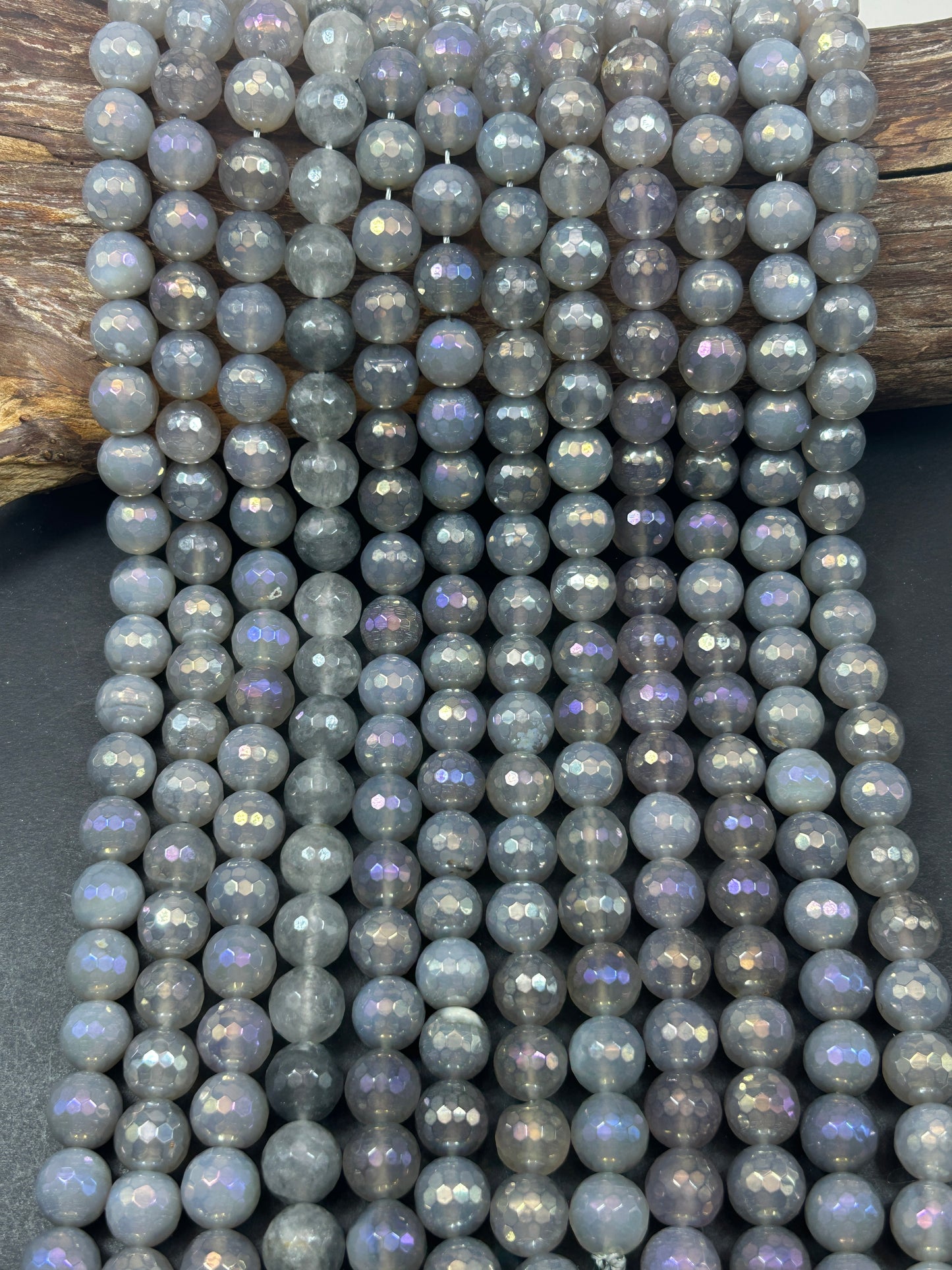 Beautiful Mystic Agate Gemstone Bead Faceted 6mm 8mm 10mm 12mm Round Bead, Beautiful Gray Color Agate Gemstone Bead Full Strand 15.5"