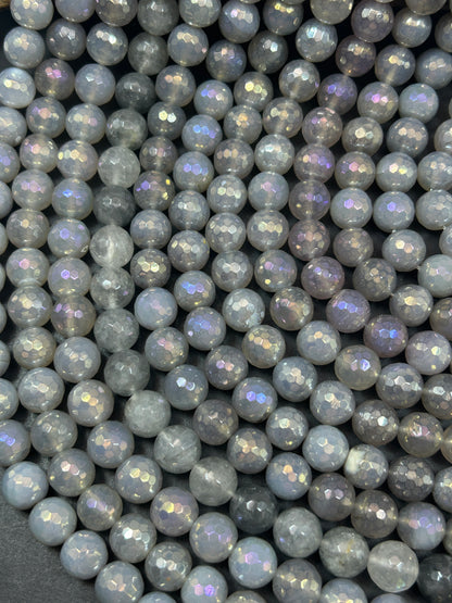 Beautiful Mystic Agate Gemstone Bead Faceted 6mm 8mm 10mm 12mm Round Bead, Beautiful Gray Color Agate Gemstone Bead Full Strand 15.5"