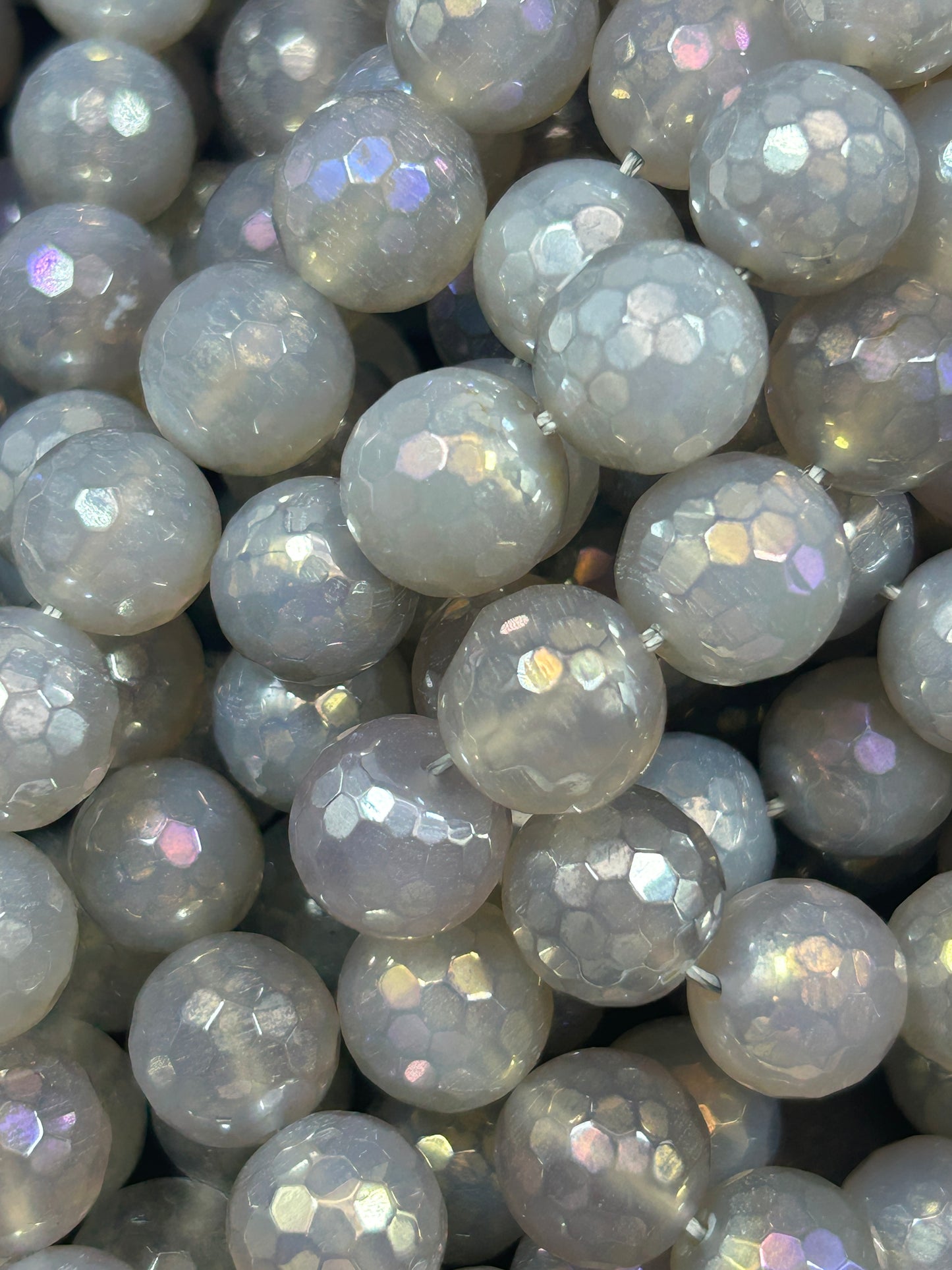 Beautiful Mystic Agate Gemstone Bead Faceted 6mm 8mm 10mm 12mm Round Bead, Beautiful Gray Color Agate Gemstone Bead Full Strand 15.5"