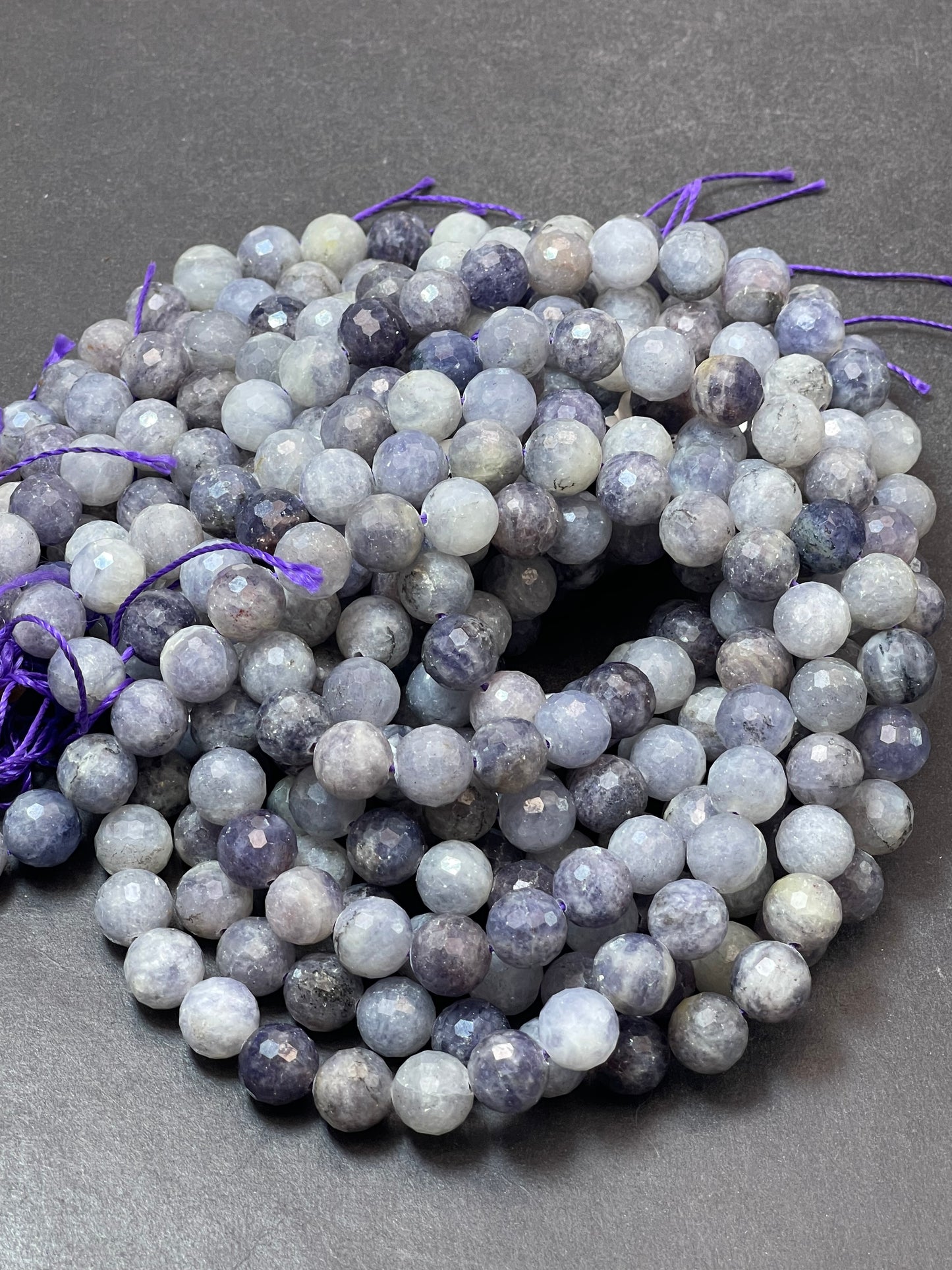 AAA Natural Iolite Gemstone Bead. Faceted 6mm 8mm 10mm round bead. Gorgeous purple gray blue natural color iolite gemstone bead. Loose bead