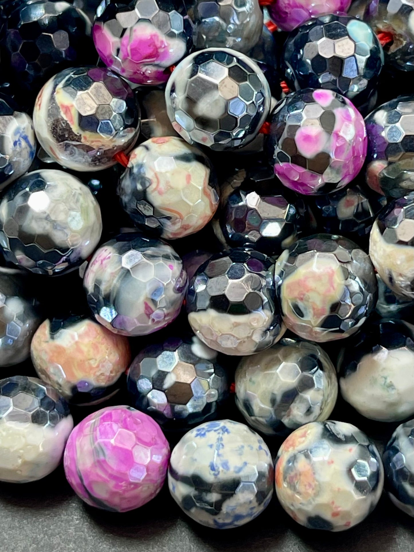 Mystic Natural Tibetan Agate Gemstone Bead Faceted 8mm 10mm Round Beads, Beautiful Mystic Multicolor Agate Stone Beads, Full Strand 15.5"