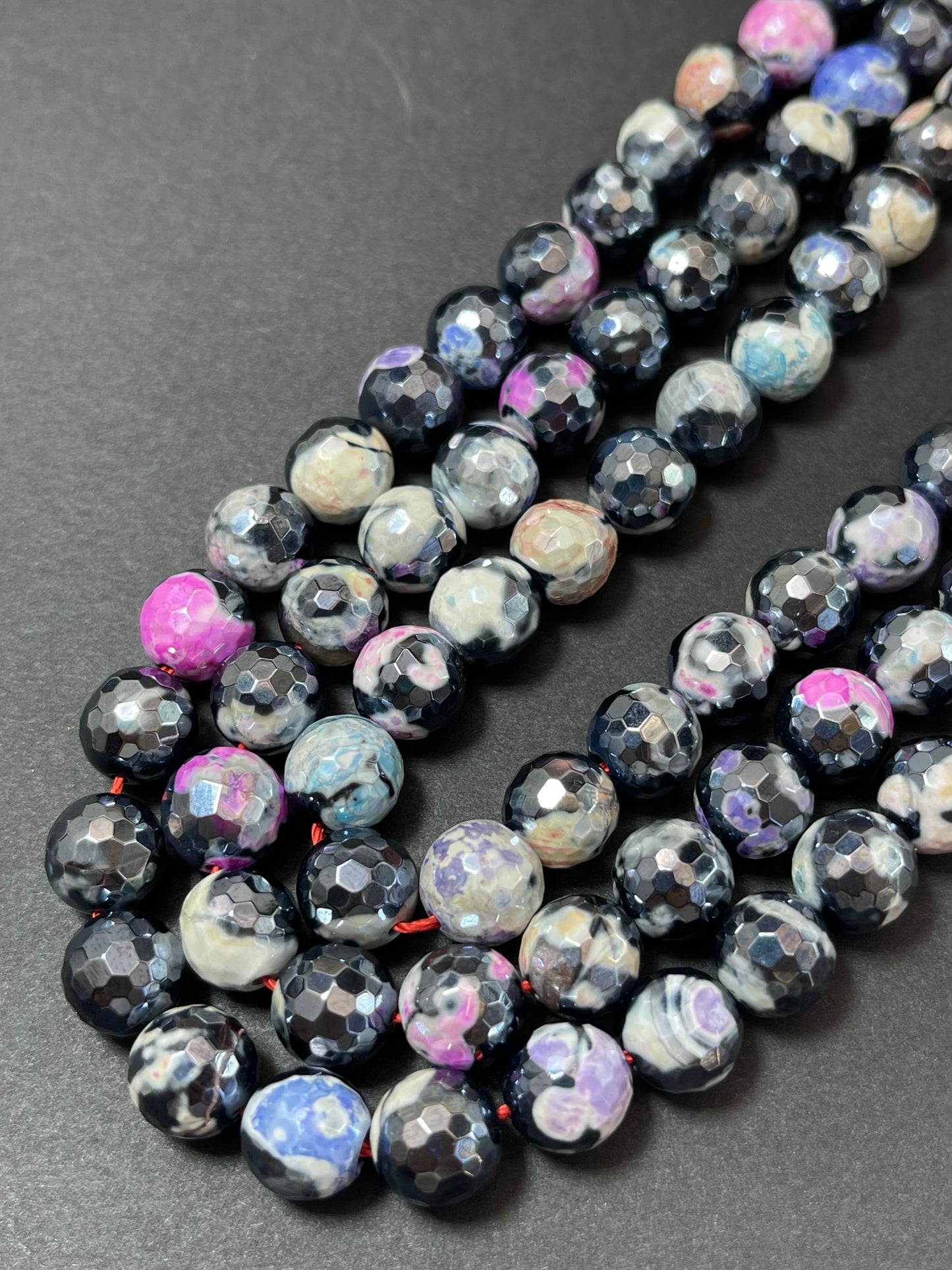 Mystic Natural Tibetan Agate Gemstone Bead Faceted 8mm 10mm Round Beads, Beautiful Mystic Multicolor Agate Stone Beads, Full Strand 15.5"