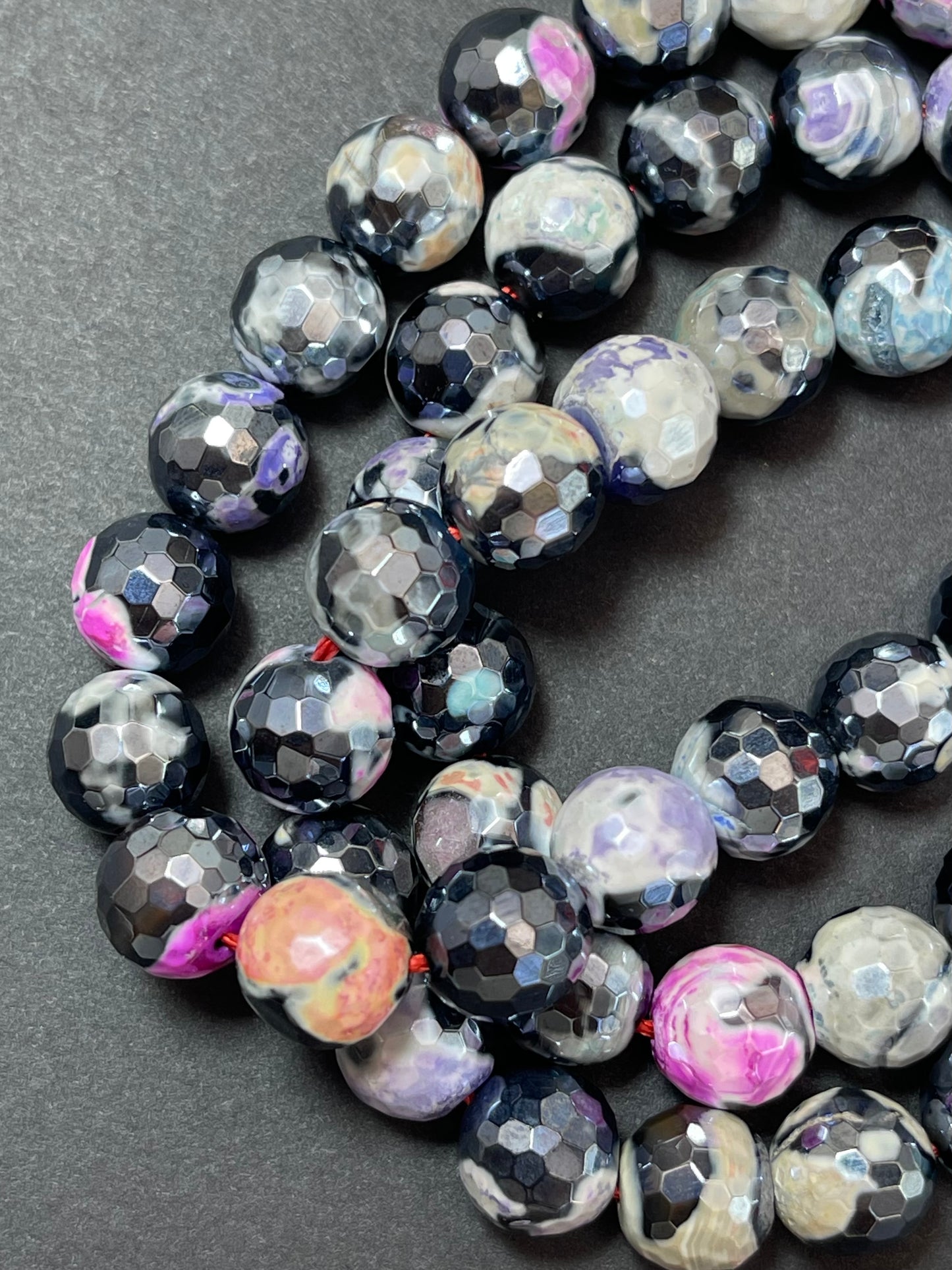 Mystic Natural Tibetan Agate Gemstone Bead Faceted 8mm 10mm Round Beads, Beautiful Mystic Multicolor Agate Stone Beads, Full Strand 15.5"