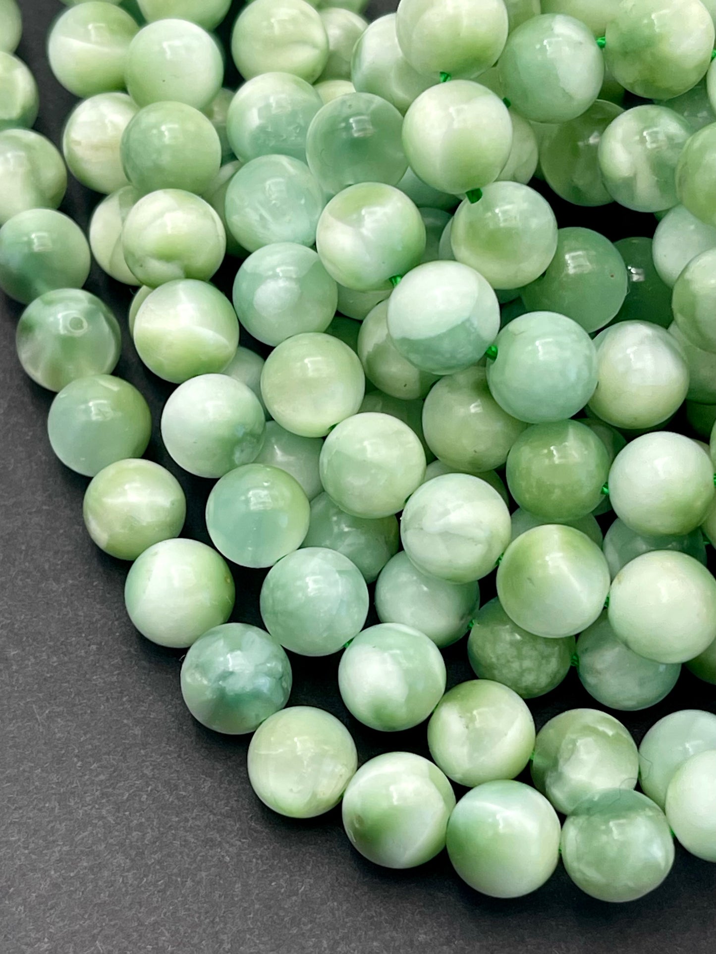 AAA Natural Green Moonstone bead 6mm 8mm 10mm round bead. Gorgeous rainbow natural green color moonstone bead. Excellent quality gemstone.