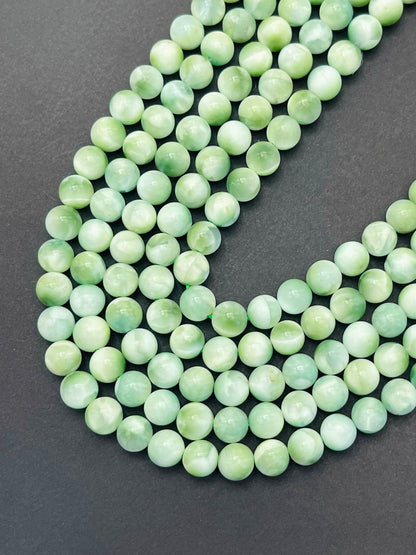 AAA Natural Green Moonstone bead 6mm 8mm 10mm round bead. Gorgeous rainbow natural green color moonstone bead. Excellent quality gemstone.