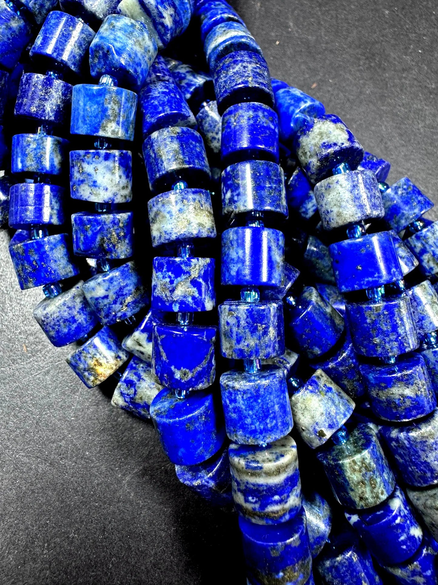 Natural Lapis Lazuli gemstone bead. gorgeous natural blue color. Not treated. Full strand 15.5”