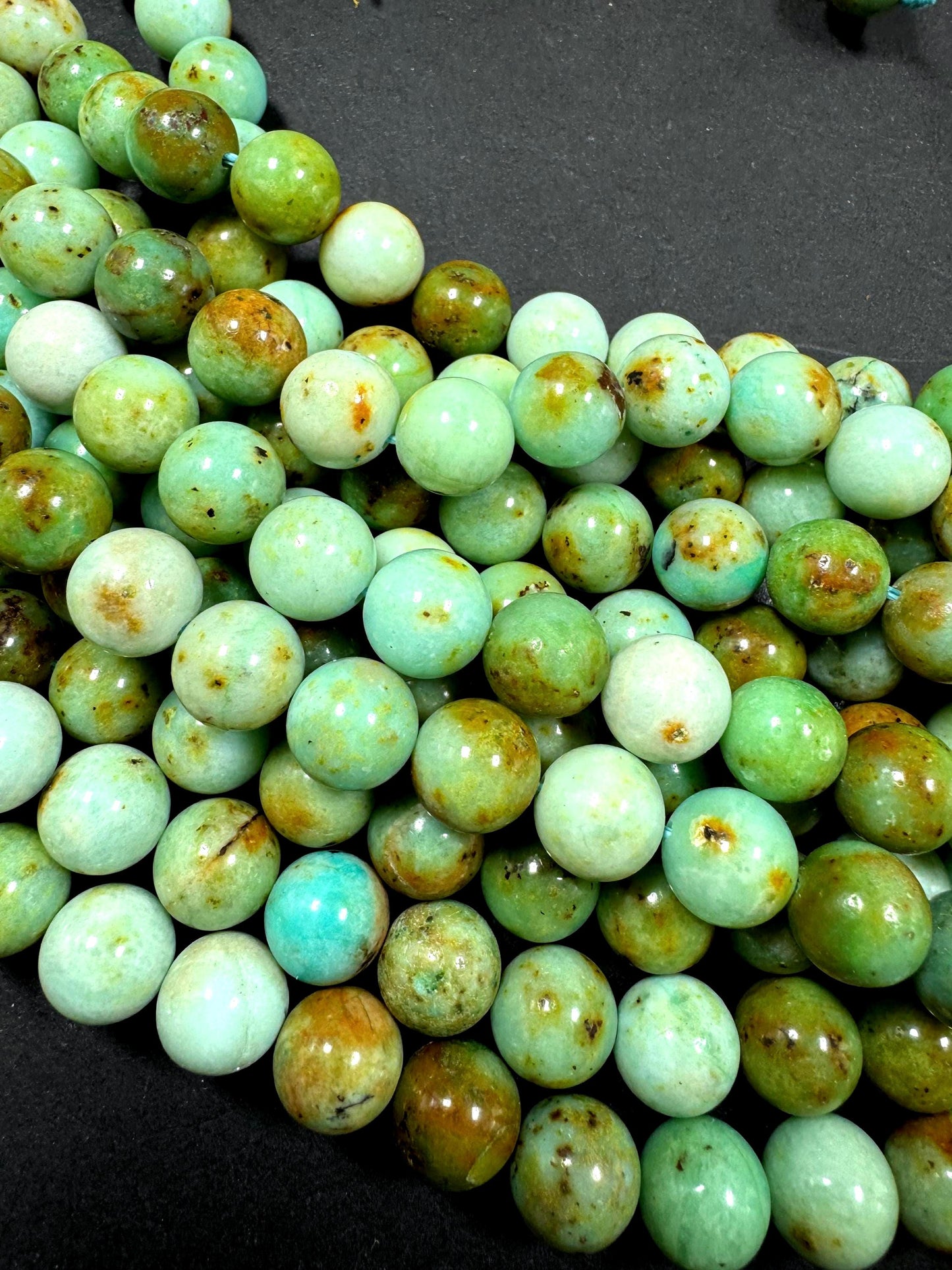 Natural Mongolia turquoise gemstone bead. 6mm 8mm 10mm smooth round bead. Excellent quality. full strand 15.5”