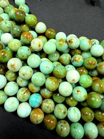 Natural Mongolia turquoise gemstone bead. 6mm 8mm 10mm smooth round bead. Excellent quality. full strand 15.5”