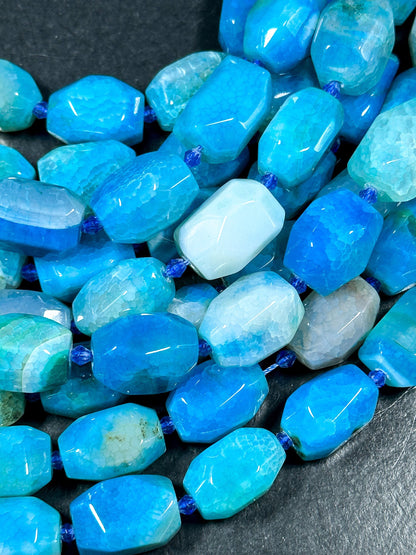 NATURAL Blue Agate Gemstone Bead Faceted 20x13mm Barrel Shape Bead, Beautiful Blue Color Agate Gemstone Bead, Agate Beads Full Strand 15.5"