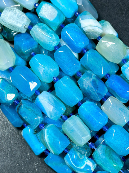 NATURAL Blue Agate Gemstone Bead Faceted 20x13mm Barrel Shape Bead, Beautiful Blue Color Agate Gemstone Bead, Agate Beads Full Strand 15.5"