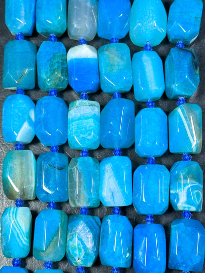 NATURAL Blue Agate Gemstone Bead Faceted 20x13mm Barrel Shape Bead, Beautiful Blue Color Agate Gemstone Bead, Agate Beads Full Strand 15.5"