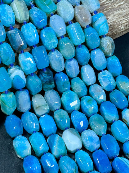 NATURAL Blue Agate Gemstone Bead Faceted 20x13mm Barrel Shape Bead, Beautiful Blue Color Agate Gemstone Bead, Agate Beads Full Strand 15.5"