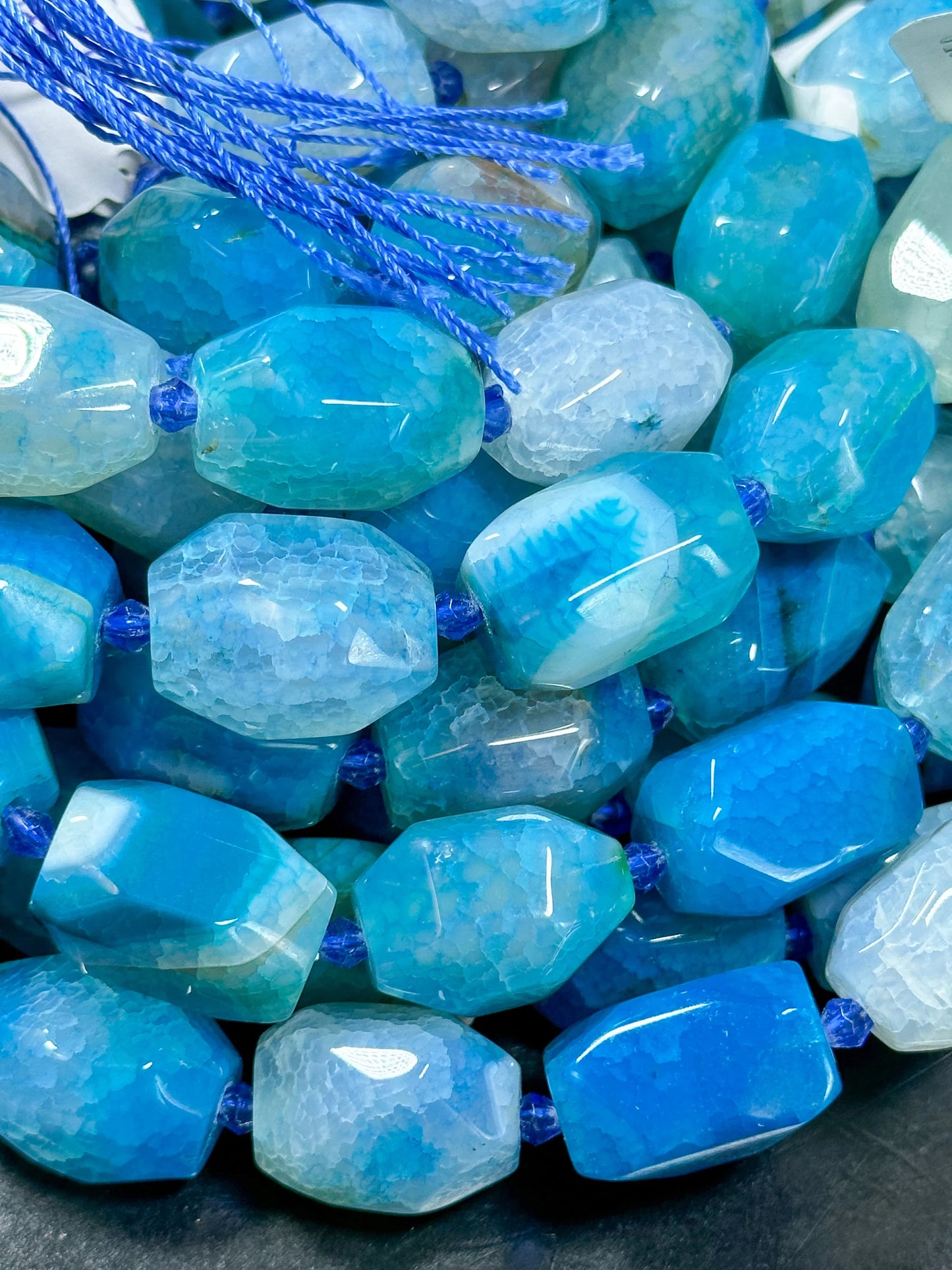 NATURAL Blue Agate Gemstone Bead Faceted 20x13mm Barrel Shape Bead, Beautiful Blue Color Agate Gemstone Bead, Agate Beads Full Strand 15.5"