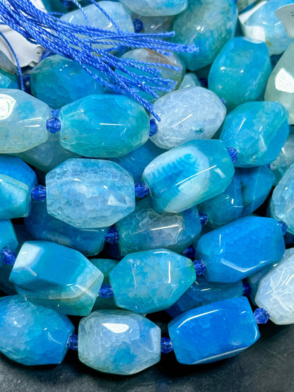 NATURAL Blue Agate Gemstone Bead Faceted 20x13mm Barrel Shape Bead, Beautiful Blue Color Agate Gemstone Bead, Agate Beads Full Strand 15.5"