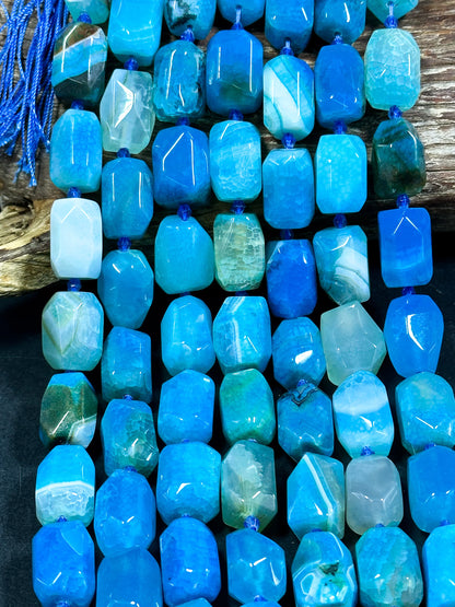 NATURAL Blue Agate Gemstone Bead Faceted 20x13mm Barrel Shape Bead, Beautiful Blue Color Agate Gemstone Bead, Agate Beads Full Strand 15.5"