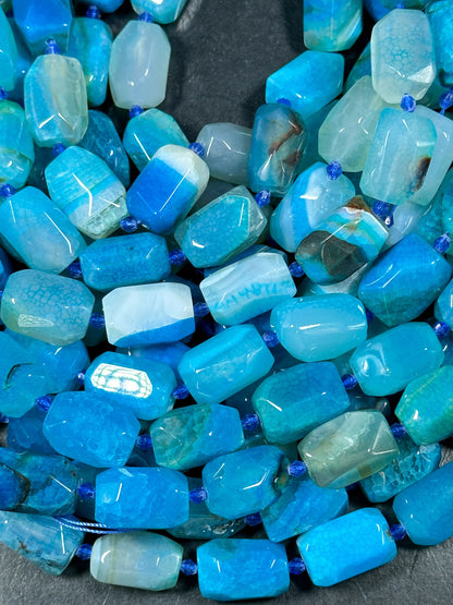 NATURAL Blue Agate Gemstone Bead Faceted 20x13mm Barrel Shape Bead, Beautiful Blue Color Agate Gemstone Bead, Agate Beads Full Strand 15.5"