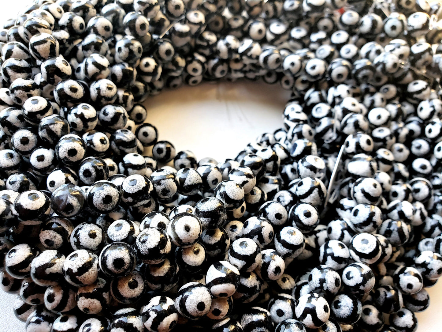 NATURAL Gemstone Hand Painted Agate, 6,8,10mm, Round Shape, Full Strand 16" Great for making JEWELRY! Not treated in anyway! AAA Quality!