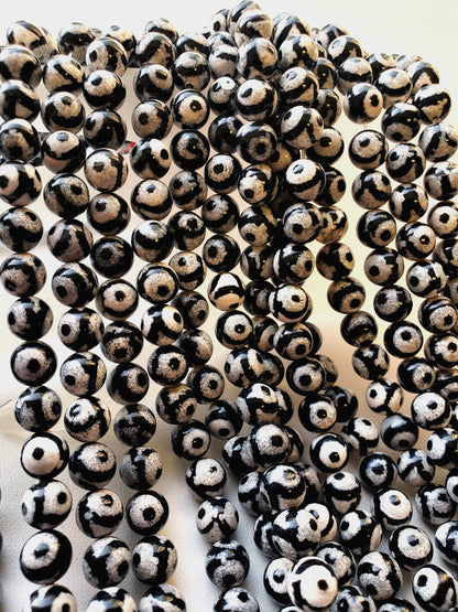 NATURAL Gemstone Hand Painted Agate, 6,8,10mm, Round Shape, Full Strand 16" Great for making JEWELRY! Not treated in anyway! AAA Quality!