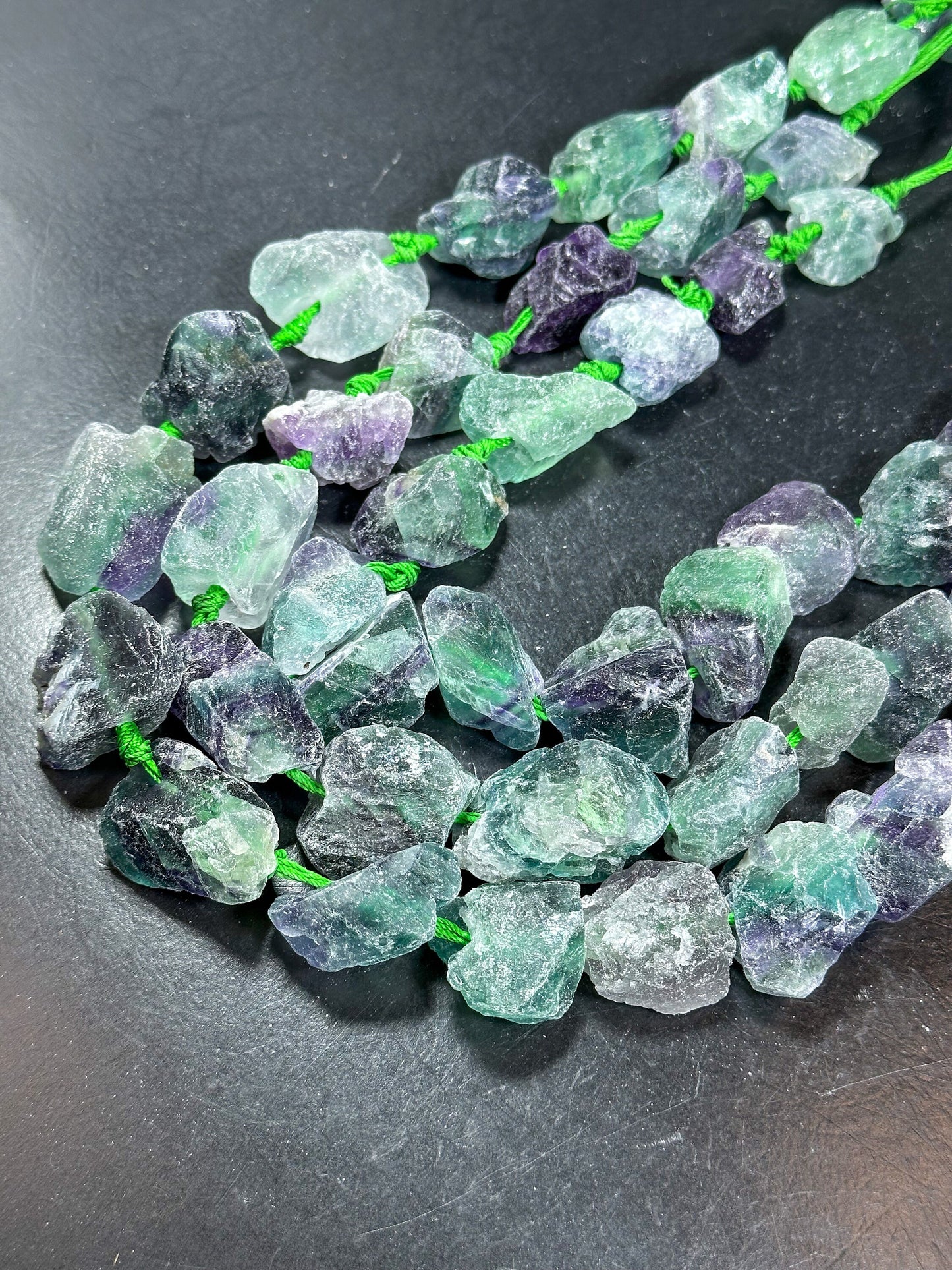 NATURAL Raw Fluorite Gemstone Bead 18x14mm to 36x29mm Freeform Nugget Shape, Beautiful Purple Green Color Loose Beads Full Strand 15.5"
