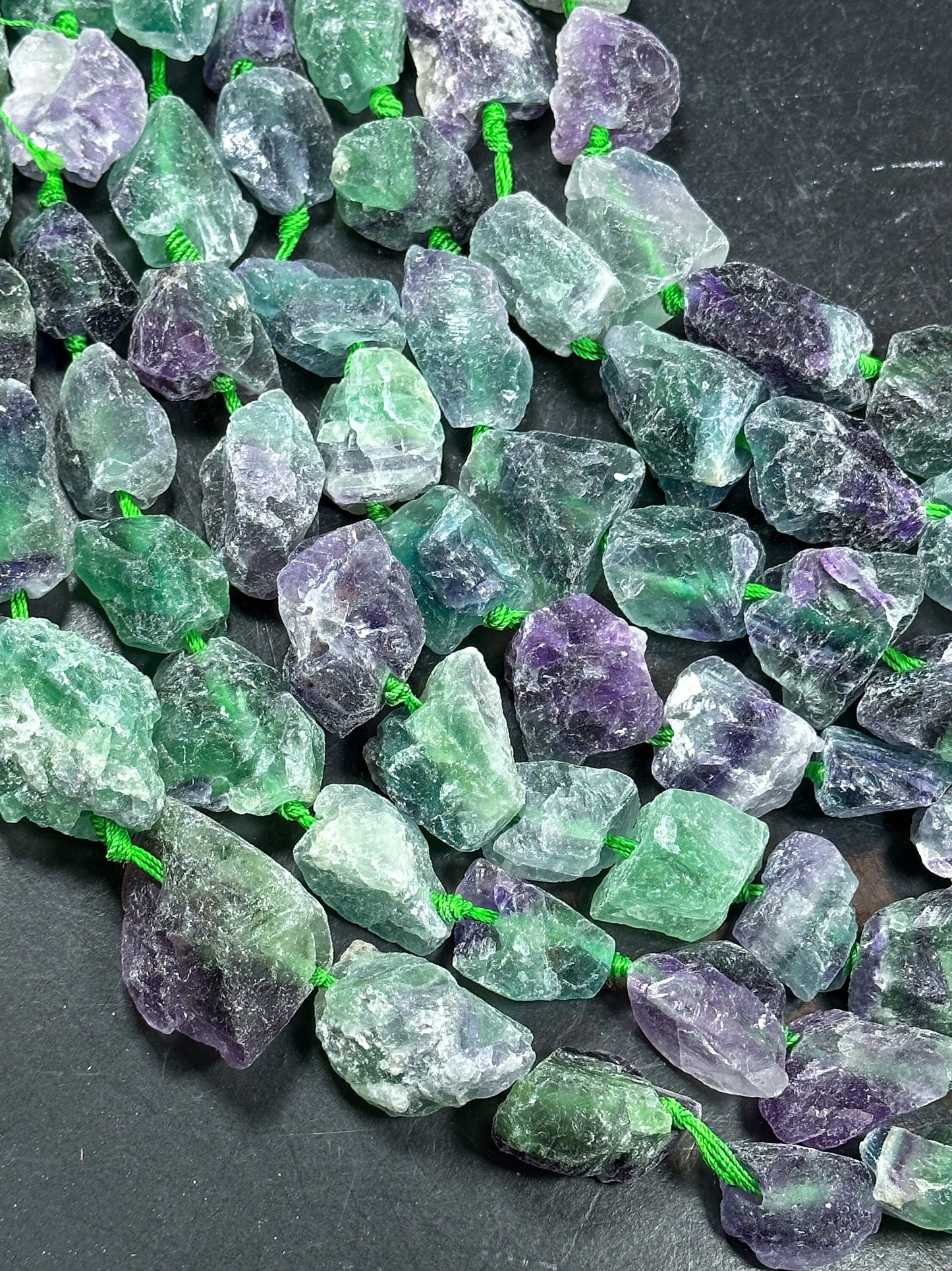 NATURAL Raw Fluorite Gemstone Bead 18x14mm to 36x29mm Freeform Nugget Shape, Beautiful Purple Green Color Loose Beads Full Strand 15.5"