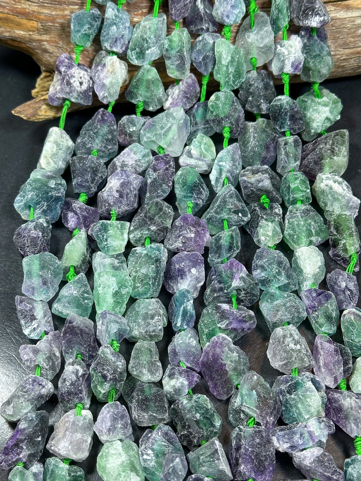 NATURAL Raw Fluorite Gemstone Bead 18x14mm to 36x29mm Freeform Nugget Shape, Beautiful Purple Green Color Loose Beads Full Strand 15.5"
