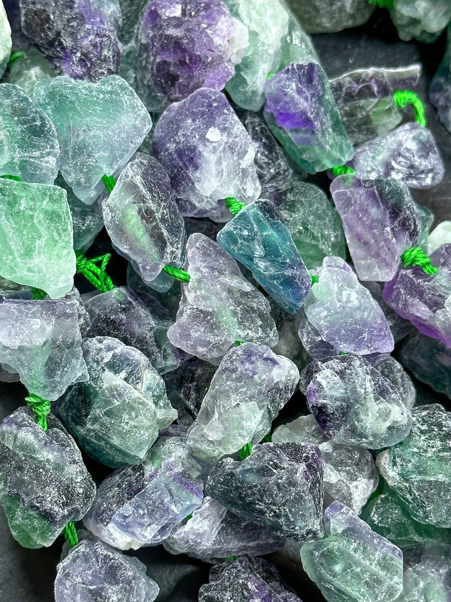NATURAL Raw Fluorite Gemstone Bead 18x14mm to 36x29mm Freeform Nugget Shape, Beautiful Purple Green Color Loose Beads Full Strand 15.5"