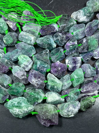 NATURAL Raw Fluorite Gemstone Bead 18x14mm to 36x29mm Freeform Nugget Shape, Beautiful Purple Green Color Loose Beads Full Strand 15.5"