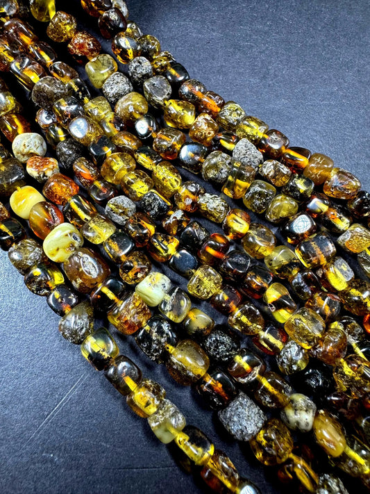 Natural Baltic Gold Gemstone Bead 7-8mm freedom cube shape . Beautiful Natural Dark Yellow Brown Color . Full Strand 15.5"
