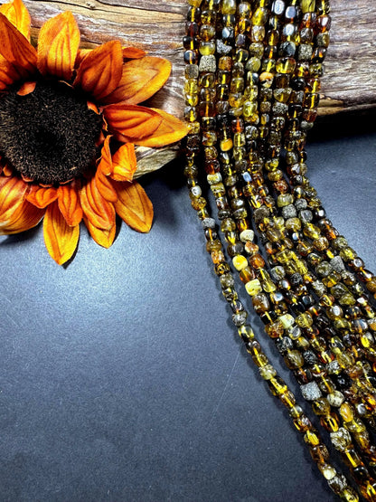 Natural Baltic Gold Gemstone Bead 7-8mm freedom cube shape . Beautiful Natural Dark Yellow Brown Color . Full Strand 15.5"
