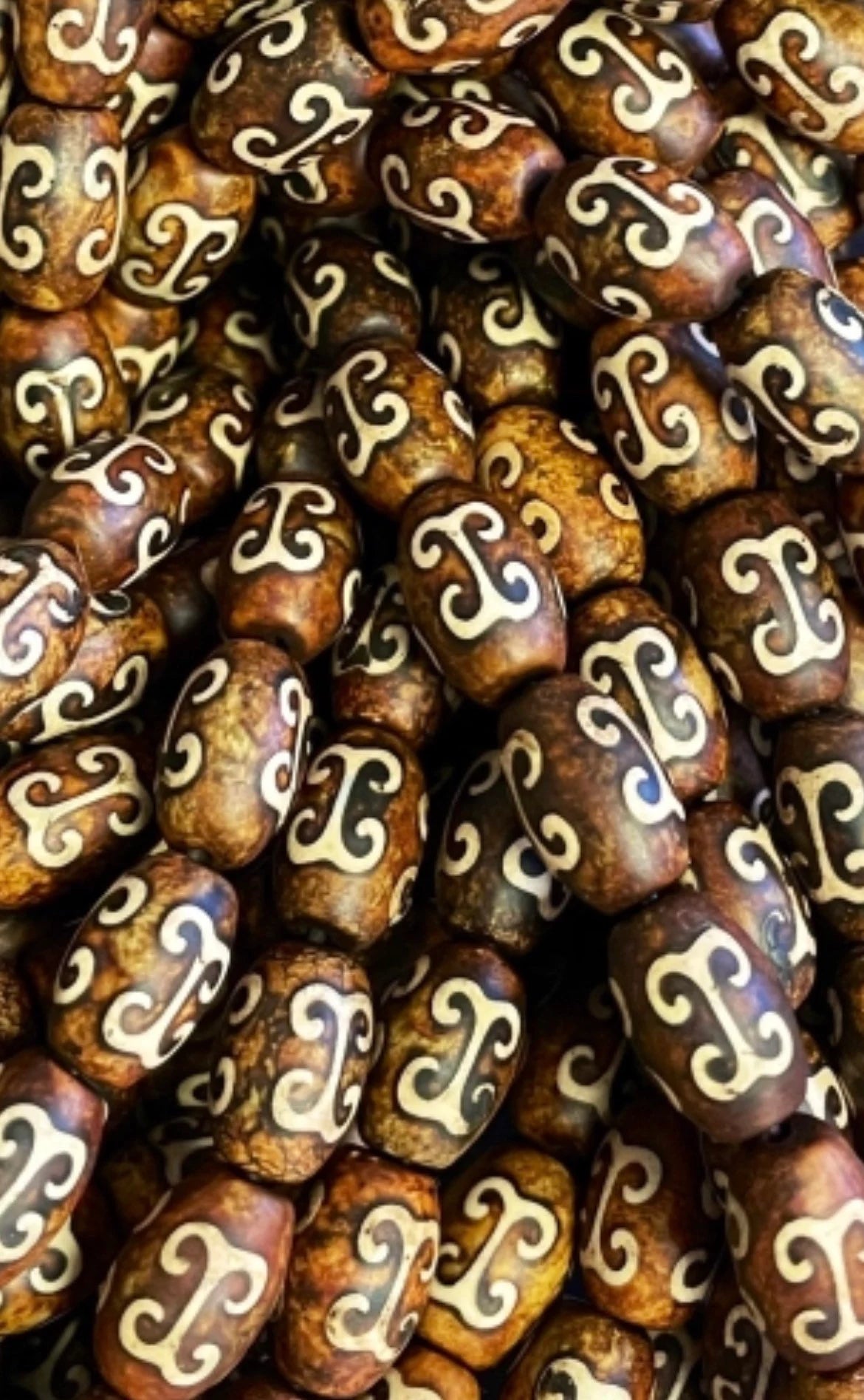 Natural Tibetan Gemstone Bead 7x12mm Tube Shape Bead, Brown Hand Painted Tibetan Gemstone Bead 15.5"